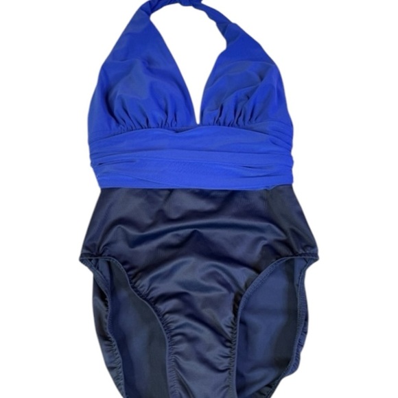 MagicSuit Tummy Control Halter Cinched Waist Colorblock Twilight Blue Size 8 - Picture 13 of 16